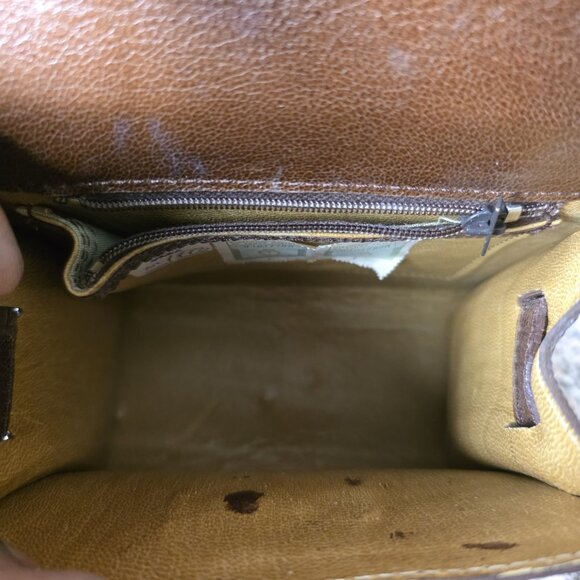 Mini Brown Leather Handbag Hermes Birkin Style with Lock & Key 6.75"x 6.25"x3.5" - Picture 6 of 7